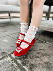 Lila Velvet Shoes in Red