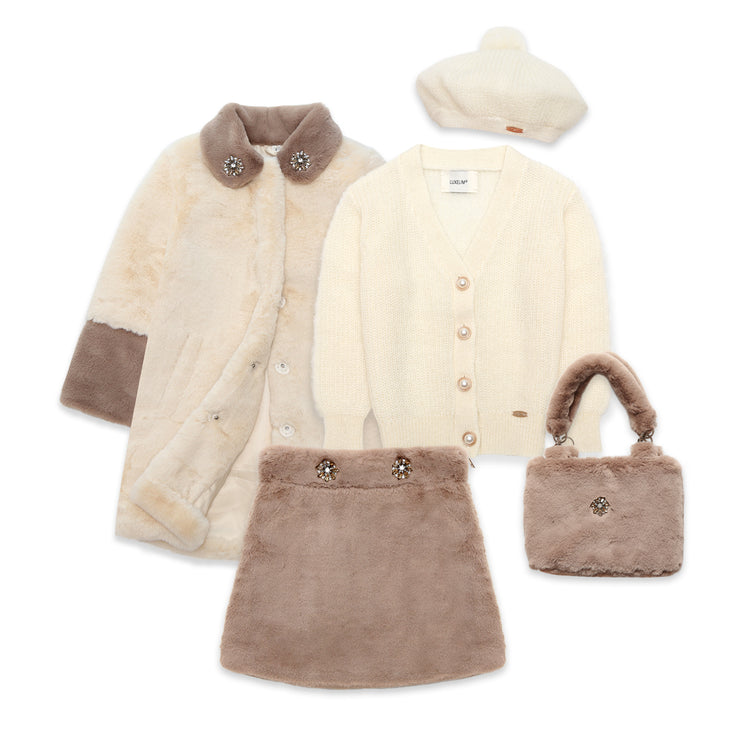 Cappotto in pelliccia sintetica crema marrone Nicole Collection