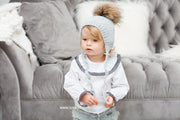 Baby Bonnet with fur Pom pom Alpaca soft wool