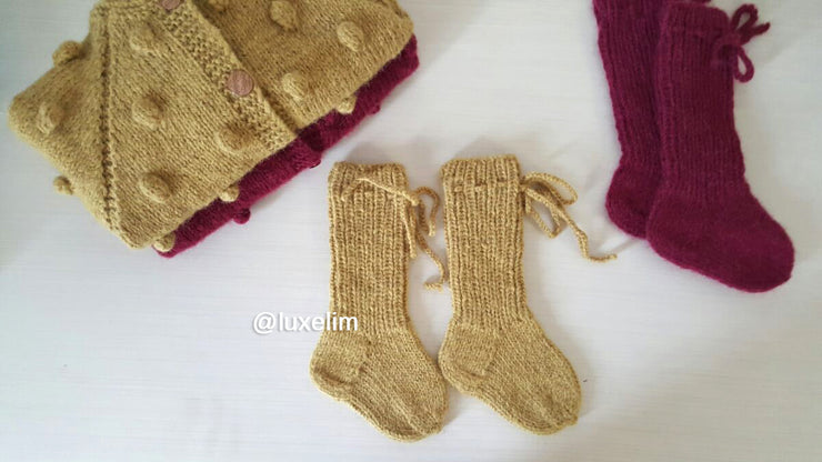 Baby Booties mustard color Alpaca wool very soft and warm