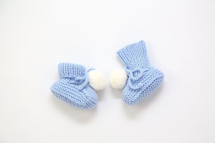 Baby pom pom  Booties  100% Merino wool Hand knitted