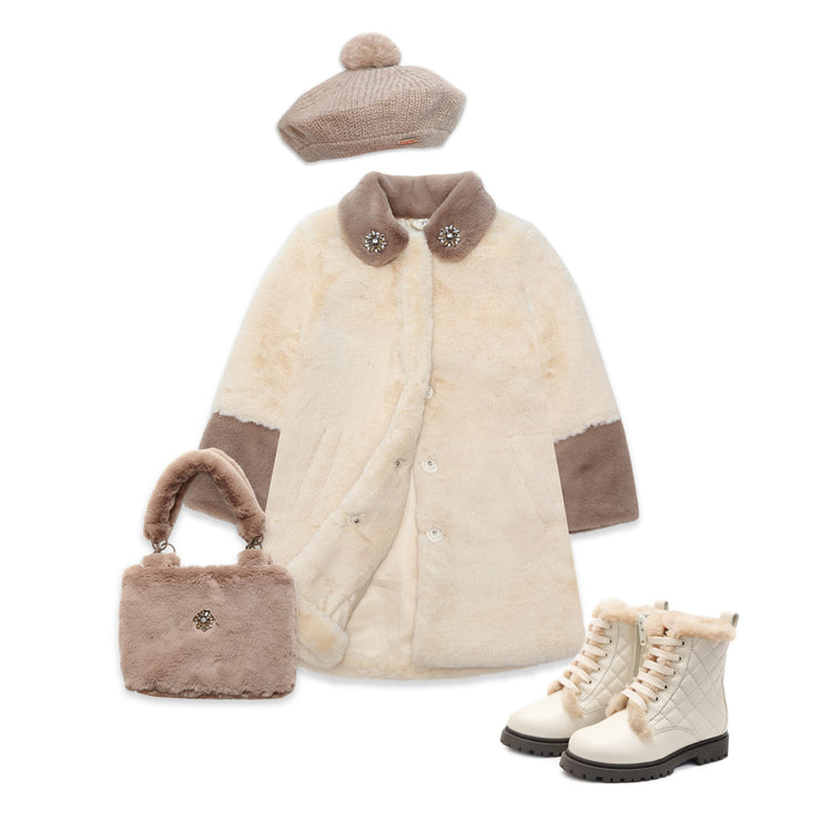 Cappotto in pelliccia sintetica crema marrone Nicole Collection