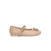 Girls' beige leather ballerina flats, luxury kids shoes made in Italy