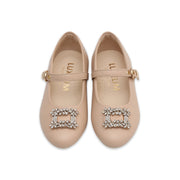 Luxury beige leather flats for girls, Italian-made kids ballerina shoes