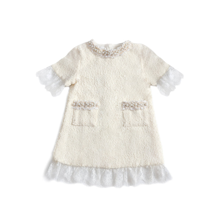 girls cream tweed dress Self-Portrait - Girls Cream Tweed Dress with Scalloped Hem
