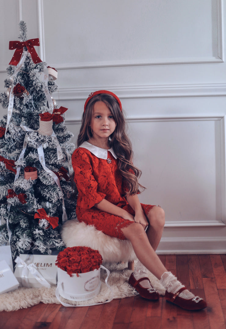 Girls red velvet cheap shoes