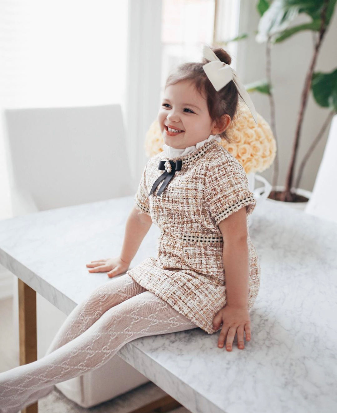 Tweed Dress with Peplum and Gold Buttons - Red